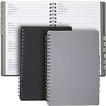 Juvale Password Book with Alphabetical Tabs - 5 x 7 in, 2-Pack, Gray & Black, 80 Lined Pages, Spiral-Bound, Plastic Cove