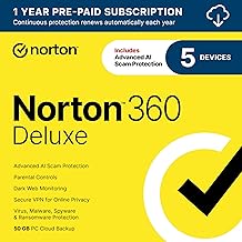 Norton 360 Deluxe 2026 Ready, Antivirus software for 5 Devices with Auto-Renewal – Includes Advanced AI Scam Protection,