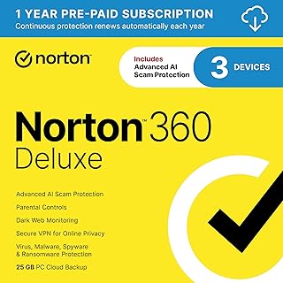 Norton 360 Deluxe 2026 Ready, Antivirus software for 3 Devices with Auto-Renewal – Includes Advanced AI Scam Protection,