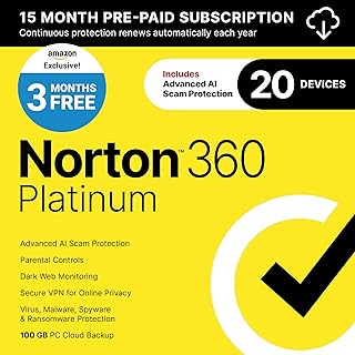 Norton 360 Platinum 2026 Ready, Antivirus software for 20 Devices with Auto-Renewal – 3 Months FREE - Includes Advanced 