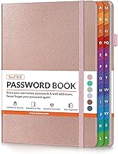 SUNEE Password Book with Colorful Alphabetical Tabs, Password Books for Seniors, Password Keeper Book for Computer and I